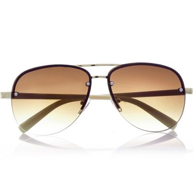 Brown frameless aviator-style sunglasses